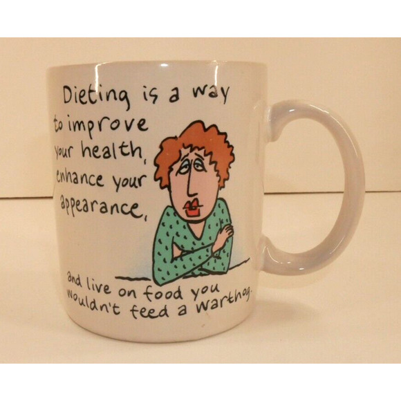 1988 Funny Shoebox Greetings Coffee Mug Cup Woman Dieting Appearance Warthog - Picture 1 of 9
